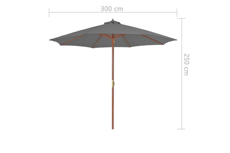 Parasoll med trestang 300 cm antrasitt - Hagemøbler - Solbeskyttelse - Parasoller