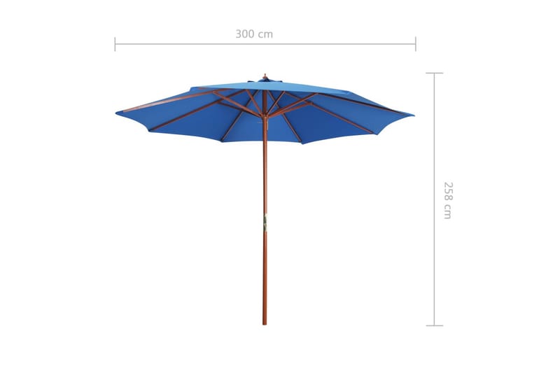 Parasoll med trestang 300x258 cm blå - Hagemøbler - Solbeskyttelse - Parasoller