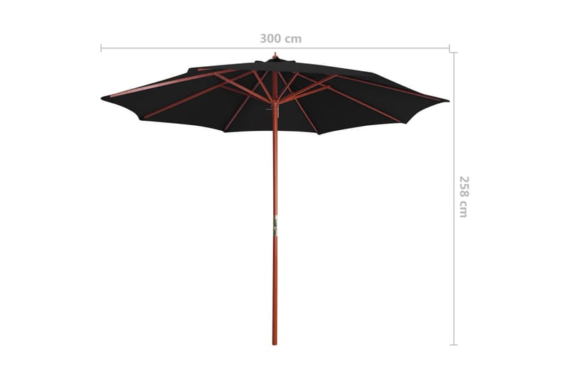 Parasoll med trestang 300x258 cm svart - Svart - Parasoller
