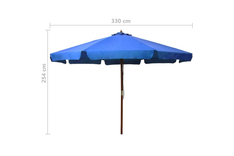 Parasoll med trestang 330 cm asurblå - Parasoller
