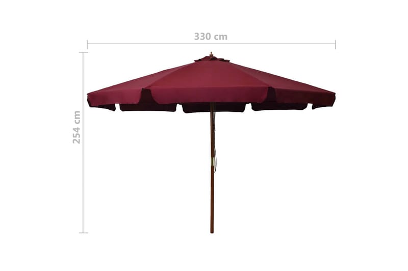 Parasoll med trestang 330 cm burgunder - Hagemøbler - Solbeskyttelse - Parasoller