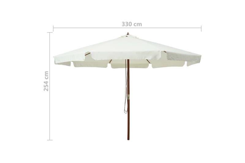 Parasoll med trestang 330 cm sandhvit - Hagemøbler - Solbeskyttelse - Parasoller