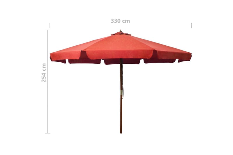 Parasoll med trestang 330 cm terrakotta - Hagemøbler - Solbeskyttelse - Parasoller