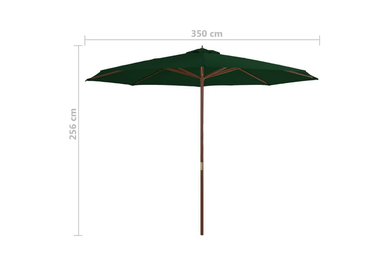 Parasoll med trestang 350 cm grønn - Hagemøbler - Solbeskyttelse - Parasoller