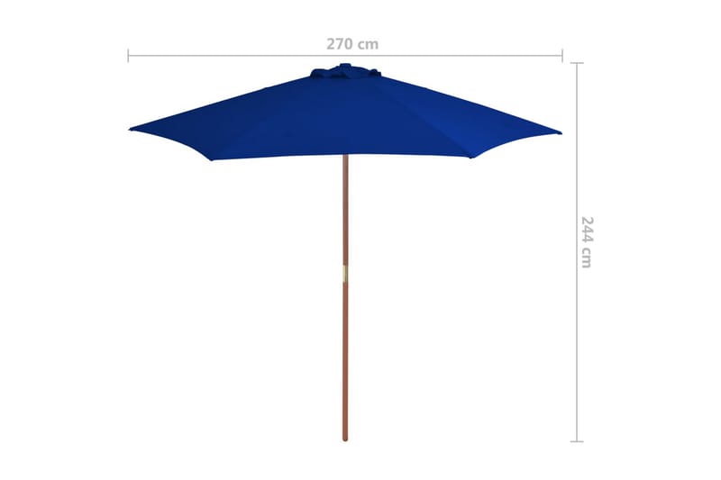 Parasoll med trestang blå 270 cm - Blå - Hagemøbler - Solbeskyttelse - Parasoller