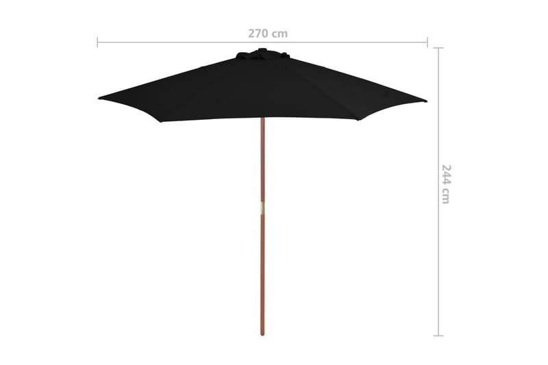 Parasoll med trestang svart 270 cm - Svart - Hagemøbler - Solbeskyttelse - Parasoller
