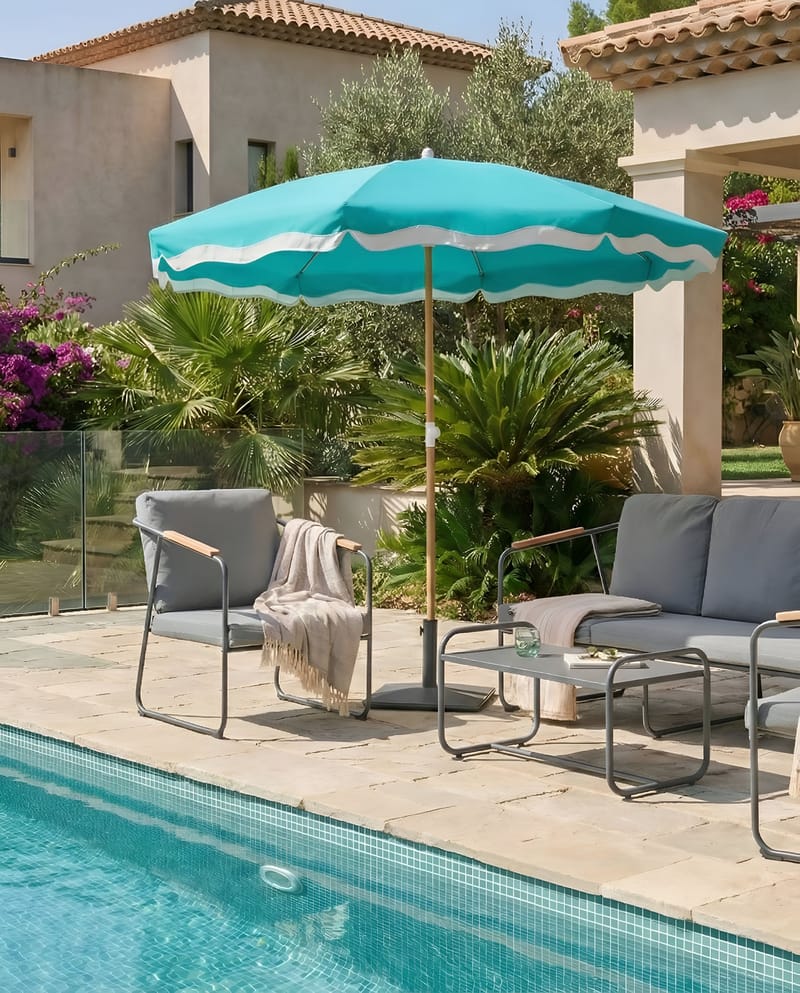 Parasoll utendørs 232 cm Sestriere - blå/hvit/brun - Hagemøbler - Solbeskyttelse - Parasoller - Balkongparasoll