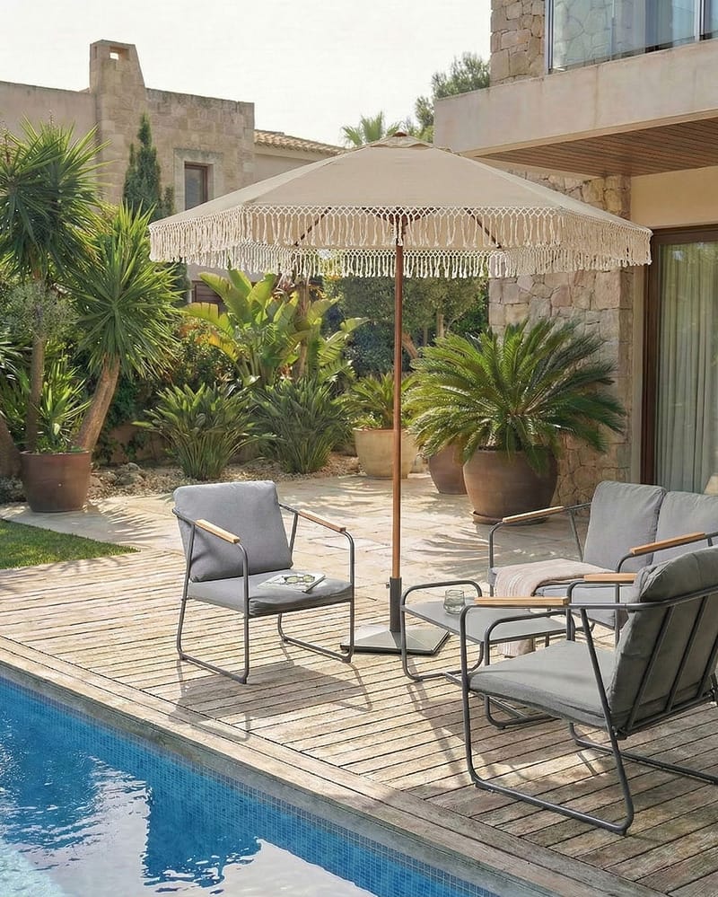 Parasoll utendørs 258 cm Murasa - beige/brun - Hagemøbler - Solbeskyttelse - Parasoller - Balkongparasoll