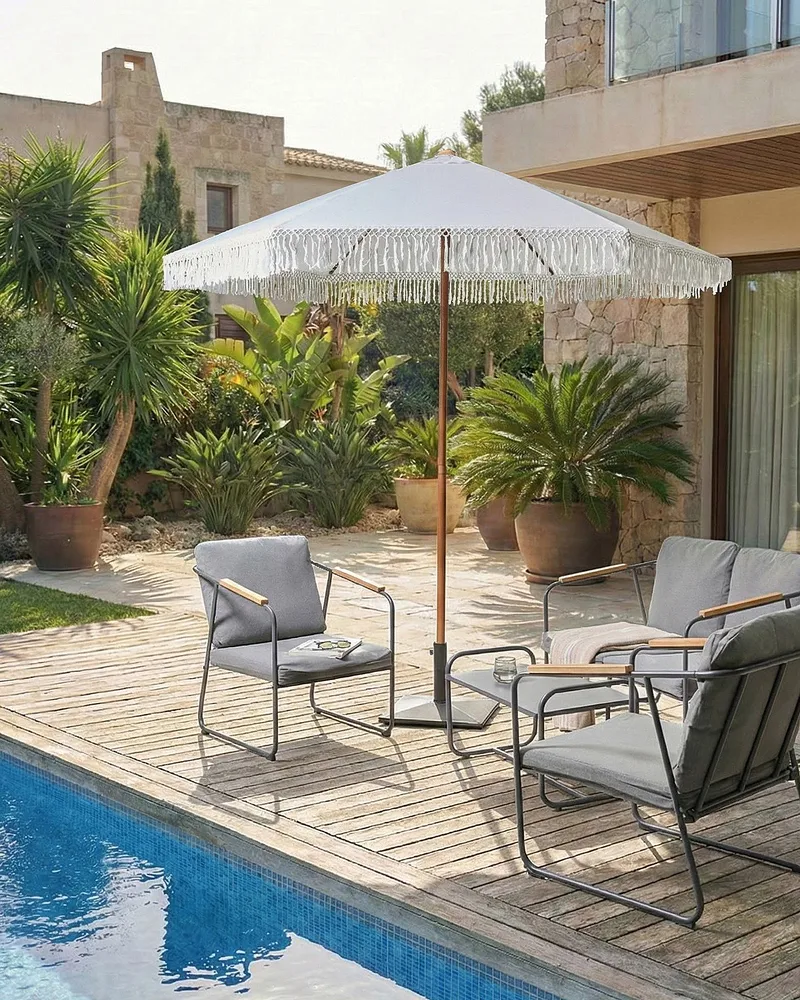 Parasoll utendørs 258 cm Murasa - hvit/brun - Hagemøbler - Solbeskyttelse - Parasoller - Balkongparasoll