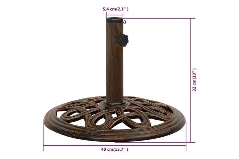 Parasollbase bronse 40x40x32 cm støpejern - Brun - Hagemøbler - Solbeskyttelse - Parasoller - Parasollfot