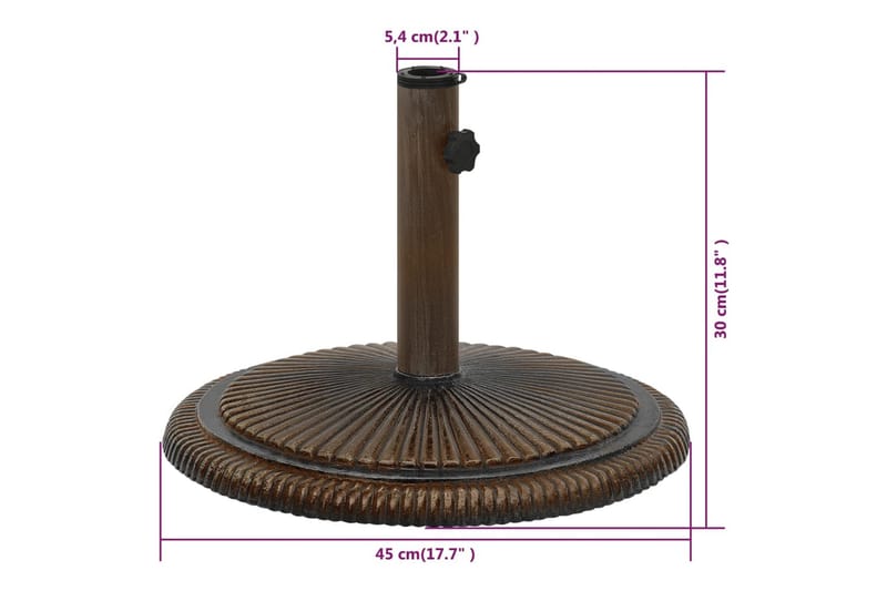 Parasollbase bronse 45x45x30 cm støpejern - Brun - Hagemøbler - Solbeskyttelse - Parasoller - Parasollfot