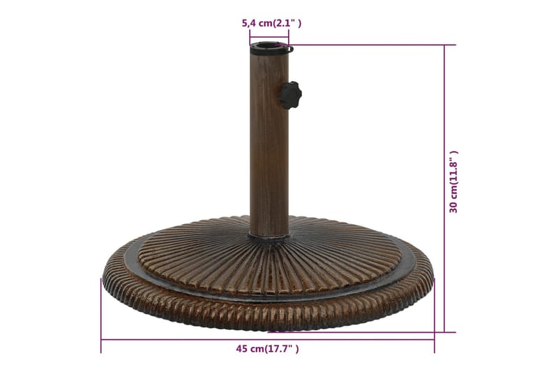 Parasollbase bronse 45x45x30 cm støpejern - Brun - Parasollfot