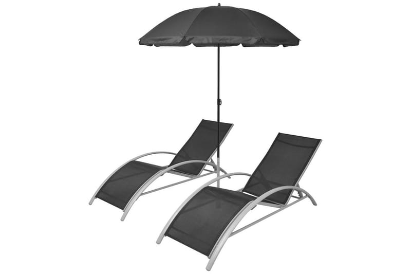 Solsenger med parasoll aluminium svart - Svart - Parasoller