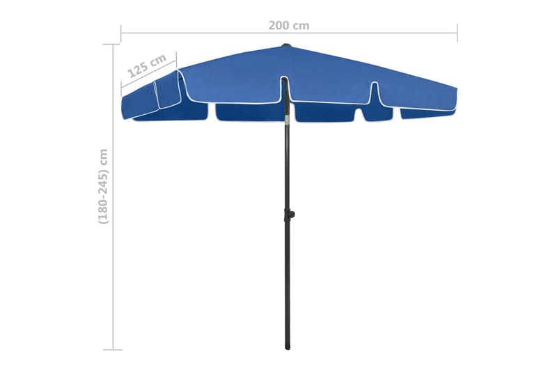 Strandparasoll asurblå 200x125 cm - Blå - Hagemøbler - Solbeskyttelse - Parasoller