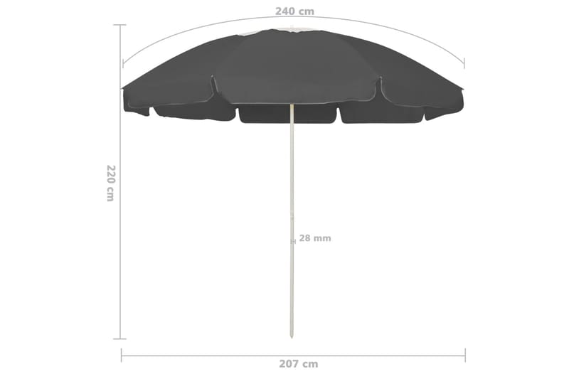 Strandparasoll antrasitt 240 cm - Antrasittgrå - Hagemøbler - Solbeskyttelse - Parasoller - Strandparasoll