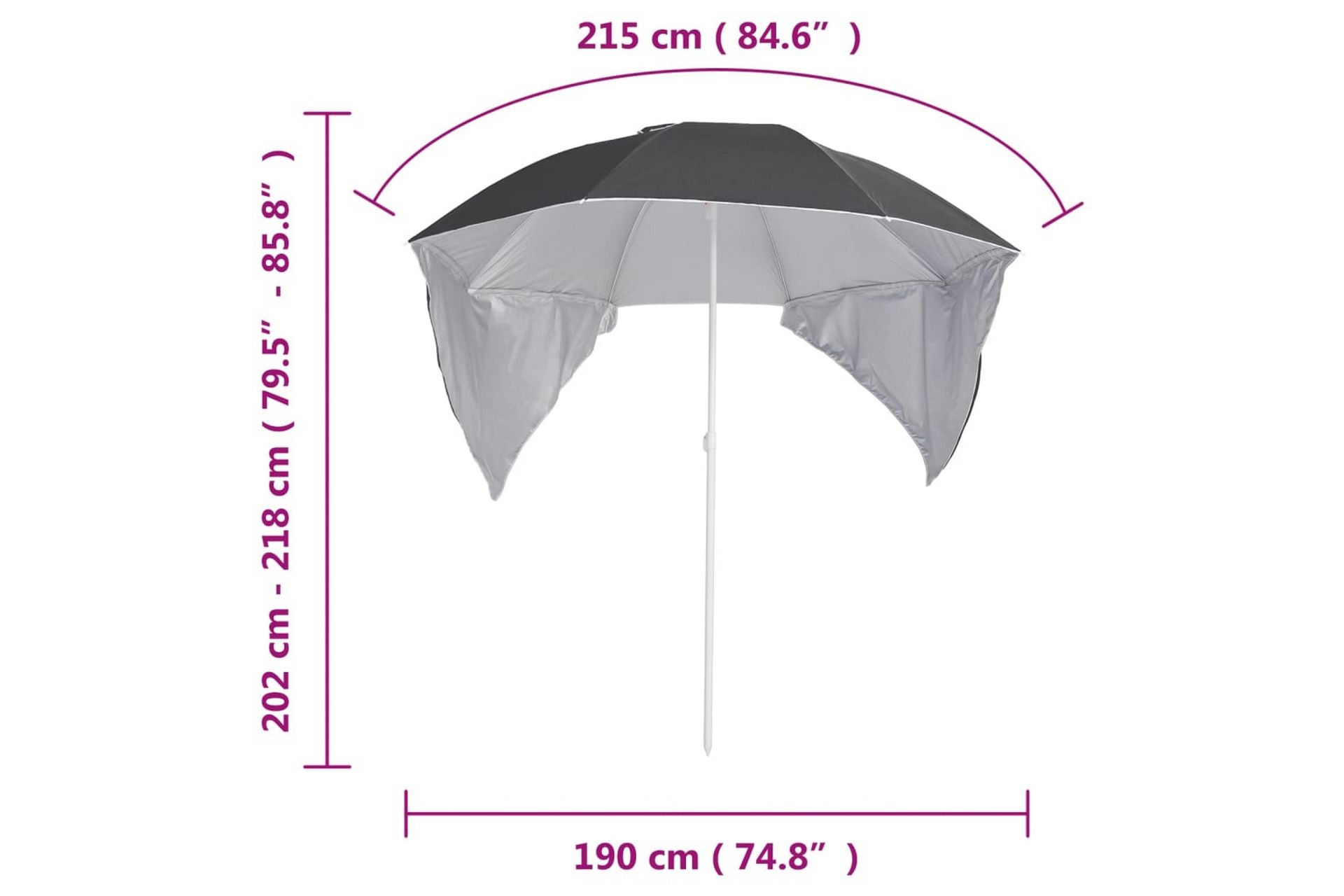 Strandparasoll med sidevegger antrasitt 215 cm - Antrasittgrå - Hagemøbler - Solbeskyttelse - Parasoller - Strandparasoll