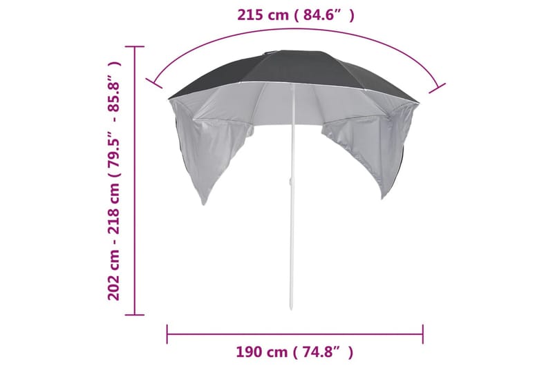 Strandparasoll med sidevegger antrasitt 215 cm - Antrasittgrå - Hagemøbler - Solbeskyttelse - Parasoller - Strandparasoll