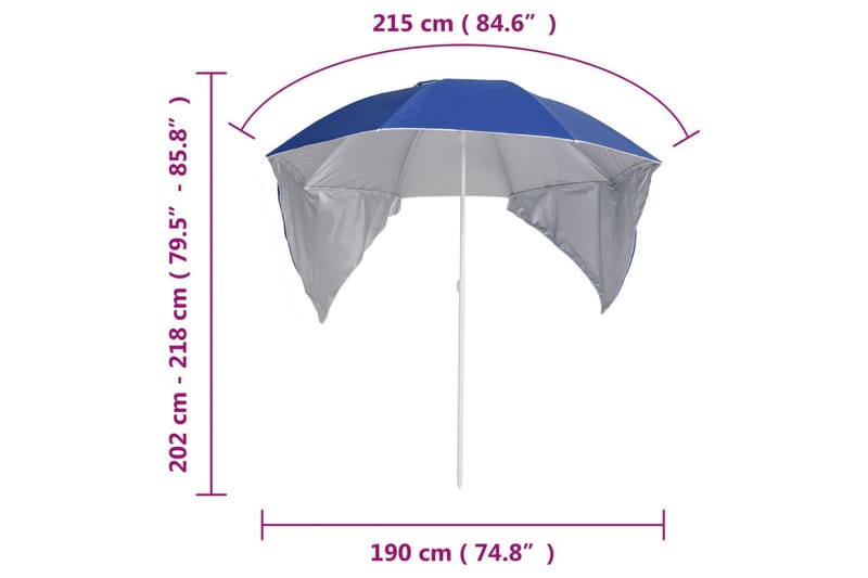 Strandparasoll med sidevegger blå 215 cm - Blå - Hagemøbler - Solbeskyttelse - Parasoller - Strandparasoll