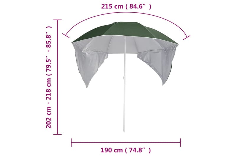 Strandparasoll med sidevegger grønn 215 cm - grønn - Hagemøbler - Solbeskyttelse - Parasoller - Strandparasoll