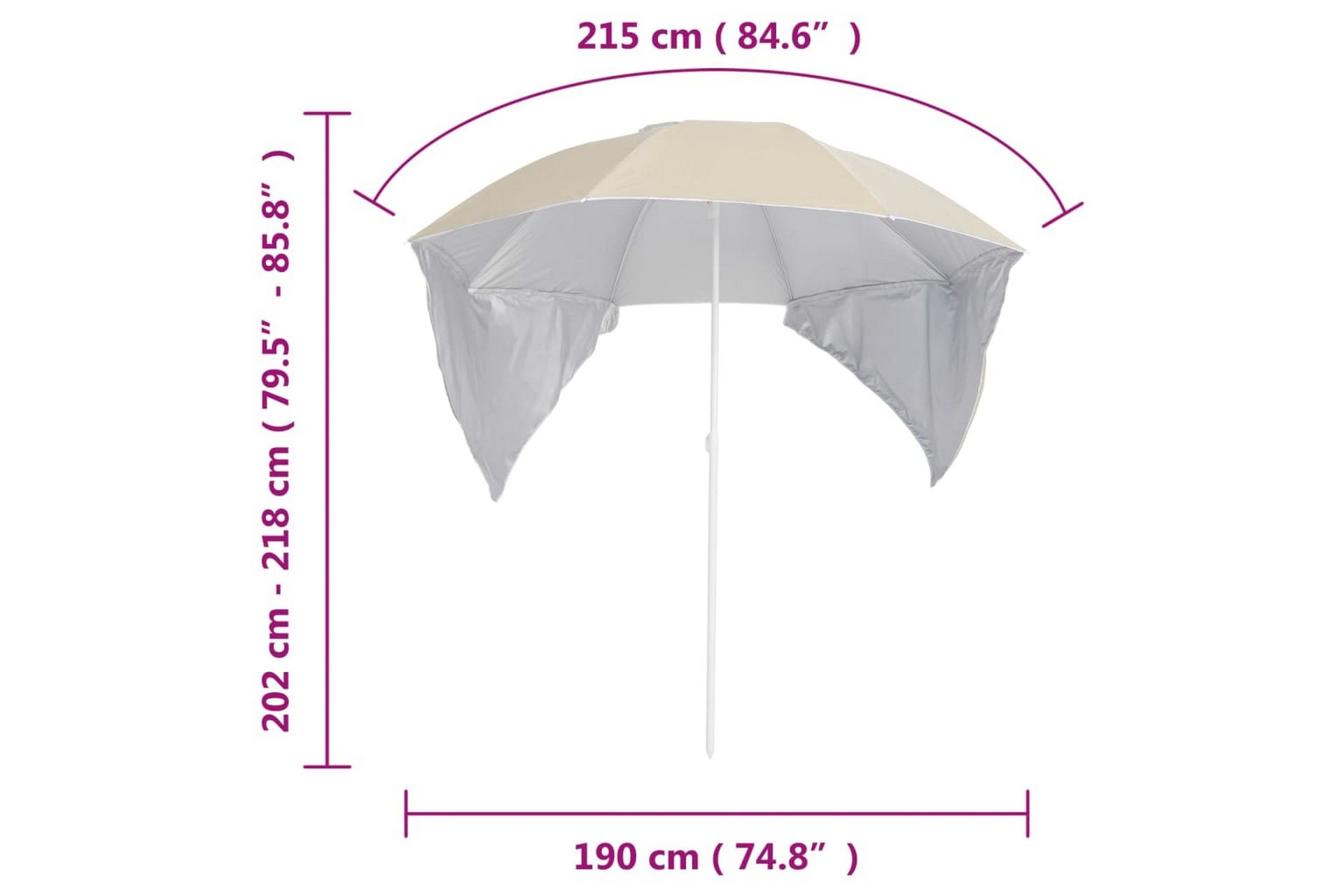 Strandparasoll med sidevegger sand 215 cm - Gul - Hagemøbler - Solbeskyttelse - Parasoller - Strandparasoll