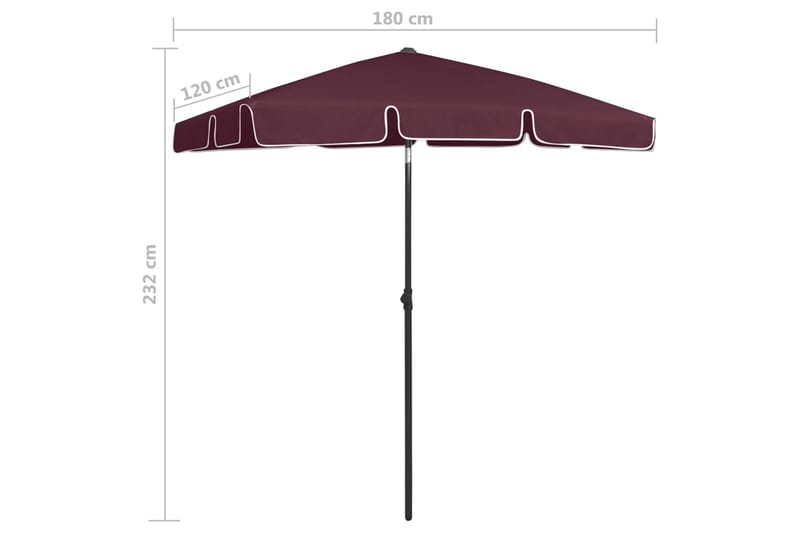 Strandparasoll vinrød 180x120 cm - Rød - Hagemøbler - Solbeskyttelse - Parasoller