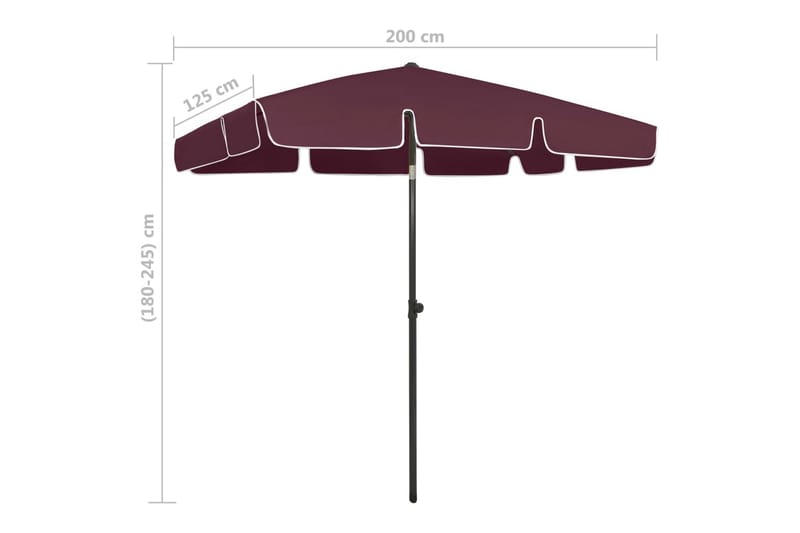 Strandparasoll vinrød 200x125 cm - Rød - Hagemøbler - Solbeskyttelse - Parasoller
