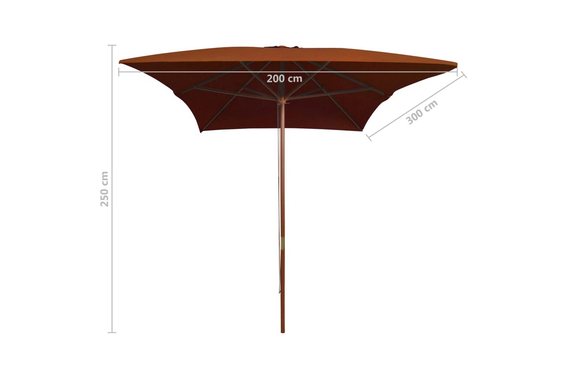 Utendørs parasoll med trestang terrakotta 200x300 cm - Brun - Hagemøbler - Solbeskyttelse - Parasoller