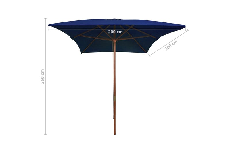 Utendørs parasoll med trestang svart 200x300 cm - Blå - Hagemøbler - Solbeskyttelse - Parasoller