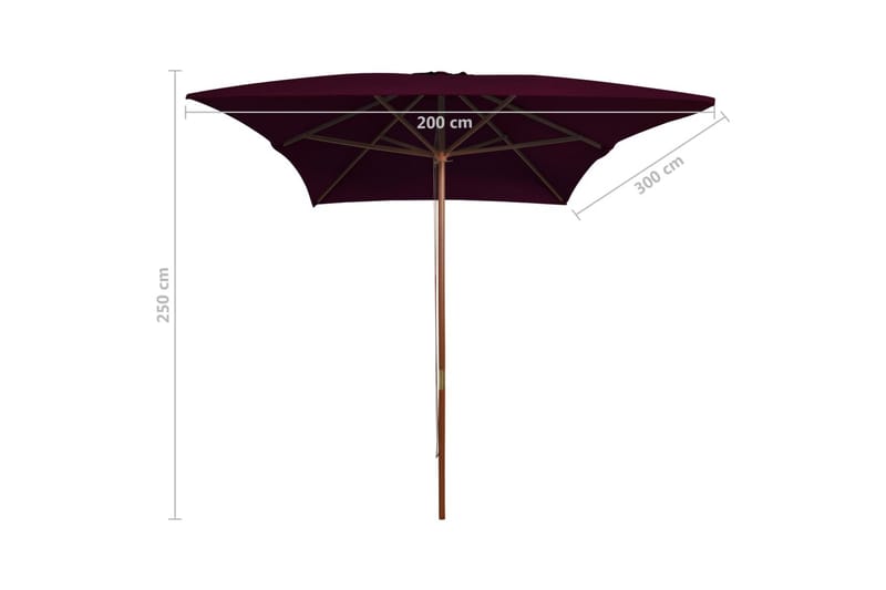 Utendørs parasoll med trestang vinrød 200x300 cm - Rød - Hagemøbler - Solbeskyttelse - Parasoller
