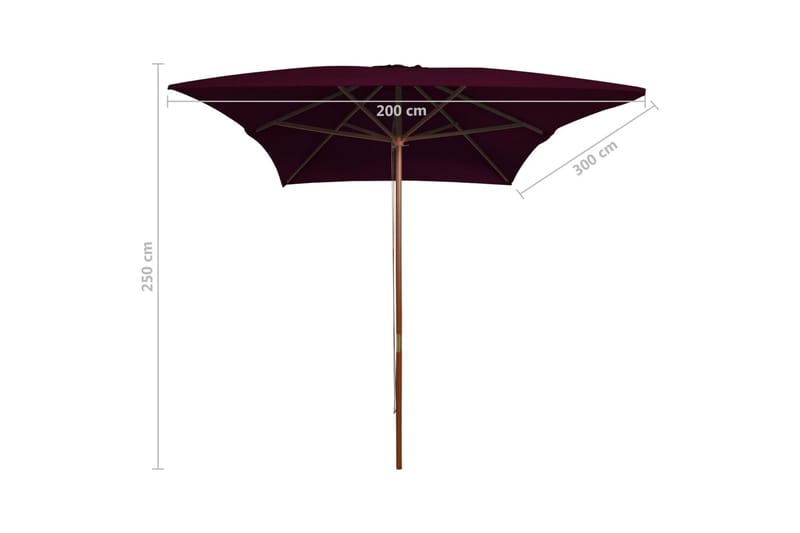 Utendørs parasoll med trestang vinrød 200x300 cm - Rød - Parasoller
