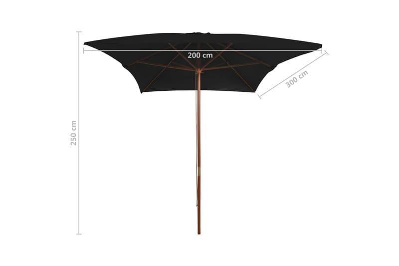 Utendørs parasoll med trestang svart 200x300 cm - Svart - Hagemøbler - Solbeskyttelse - Parasoller