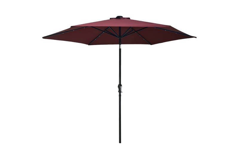 Utendørs parasoll med LED-lys og stålstang 300 cm vinrød - Rød - Parasoller