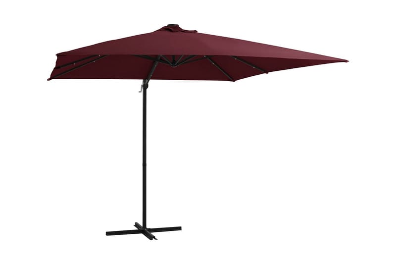 Utendørs parasoll med LED-lys vinrød 250x250 cm - Rød - Hagemøbler - Solbeskyttelse - Parasoller