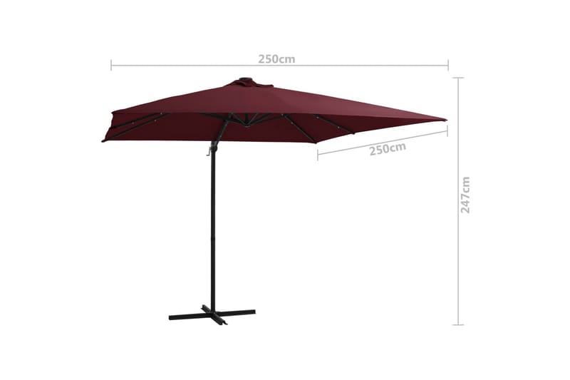 Utendørs parasoll med LED-lys vinrød 250x250 cm - Rød - Hagemøbler - Solbeskyttelse - Parasoller