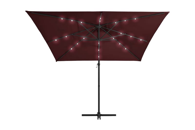 Utendørs parasoll med LED-lys vinrød 250x250 cm - Rød - Hagemøbler - Solbeskyttelse - Parasoller
