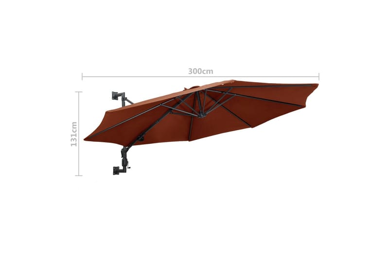 Veggmontert parasoll med metallstang 300 cm terrakotta - Brun - Hagemøbler - Solbeskyttelse - Parasoller
