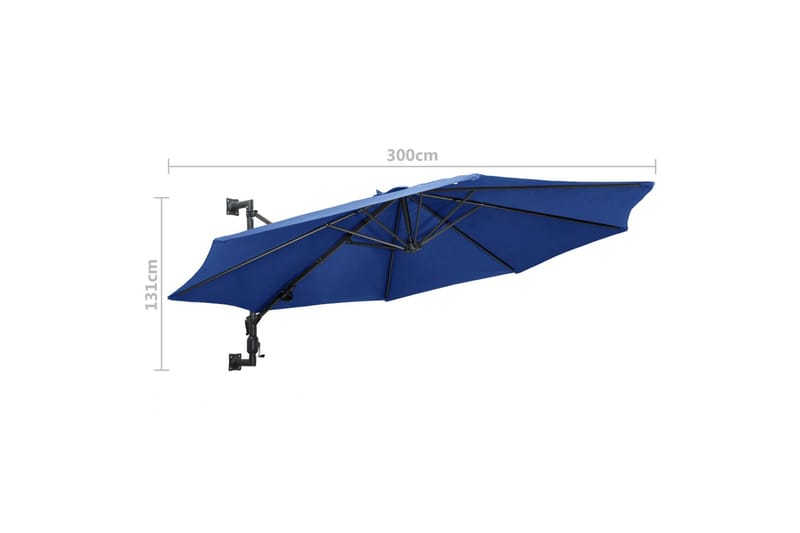 Veggmontert parasoll med metallstang 300 cm blå - Blå - Hagemøbler - Solbeskyttelse - Parasoller