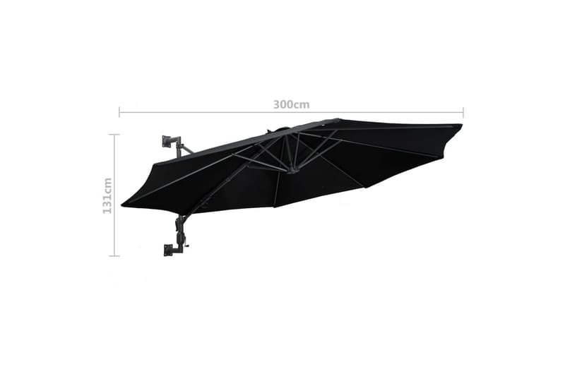 Veggmontert parasoll med metallstang 300 cm svart - Svart - Hagemøbler - Solbeskyttelse - Parasoller