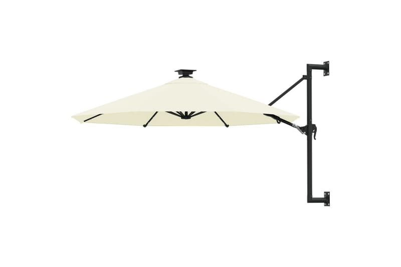 Veggmontert parasoll med LED og metallstolpe 300 cm sand - Krem - Hagemøbler - Solbeskyttelse - Parasoller
