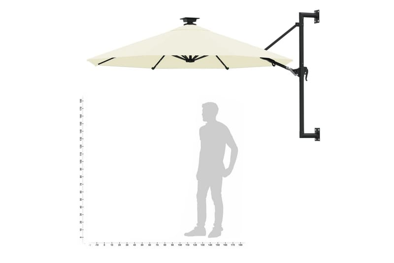 Veggmontert parasoll med LED og metallstolpe 300 cm sand - Krem - Hagemøbler - Solbeskyttelse - Parasoller