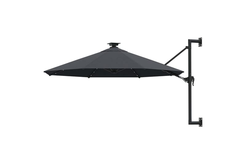 Veggmontert parasoll med LED og metallstolpe 300cm antrasitt - Antrasittgrå - Parasoller
