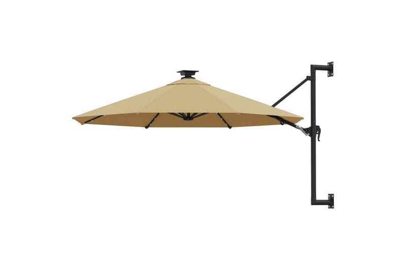 Veggmontert parasoll med LED og metallstolpe 300 cm gråbrun - Taupe - Hagemøbler - Solbeskyttelse - Parasoller