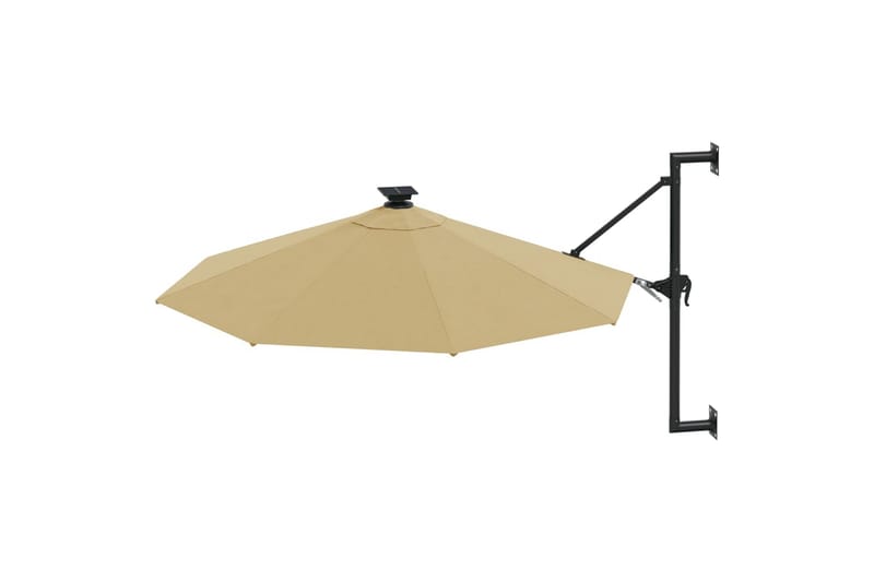 Veggmontert parasoll med LED og metallstolpe 300 cm gråbrun - Taupe - Hagemøbler - Solbeskyttelse - Parasoller