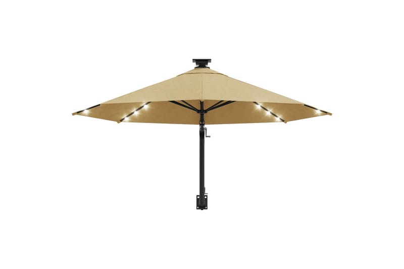 Veggmontert parasoll med LED og metallstolpe 300 cm gråbrun - Taupe - Parasoller