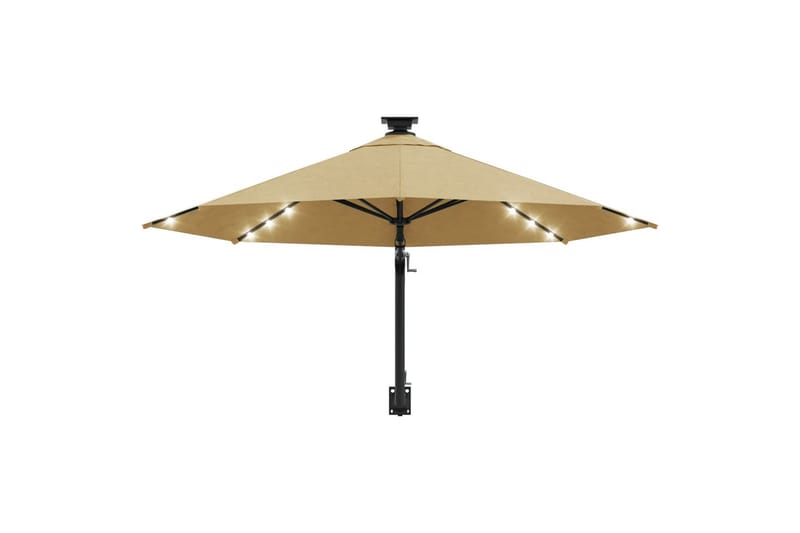 Veggmontert parasoll med LED og metallstolpe 300 cm gråbrun - Taupe - Hagemøbler - Solbeskyttelse - Parasoller