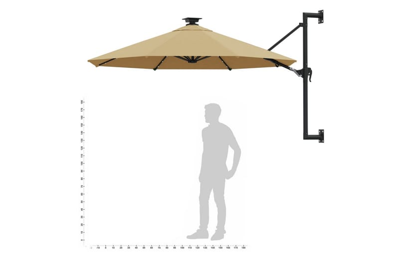 Veggmontert parasoll med LED og metallstolpe 300 cm gråbrun - Taupe - Hagemøbler - Solbeskyttelse - Parasoller