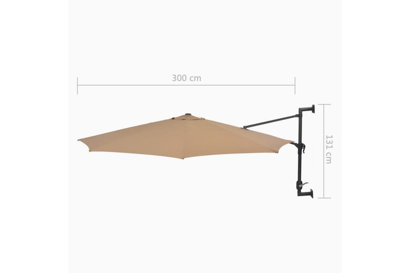 Veggmontert parasoll med stålstang 300 cm gråbrun - Hagemøbler - Solbeskyttelse - Parasoller