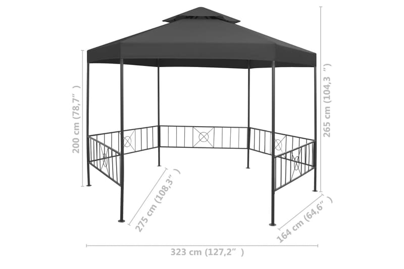 Hagepaviljong 323x275x265 cm antrasitt - Grå - Hagemøbler - Solbeskyttelse - Paviljonger - Komplett paviljong