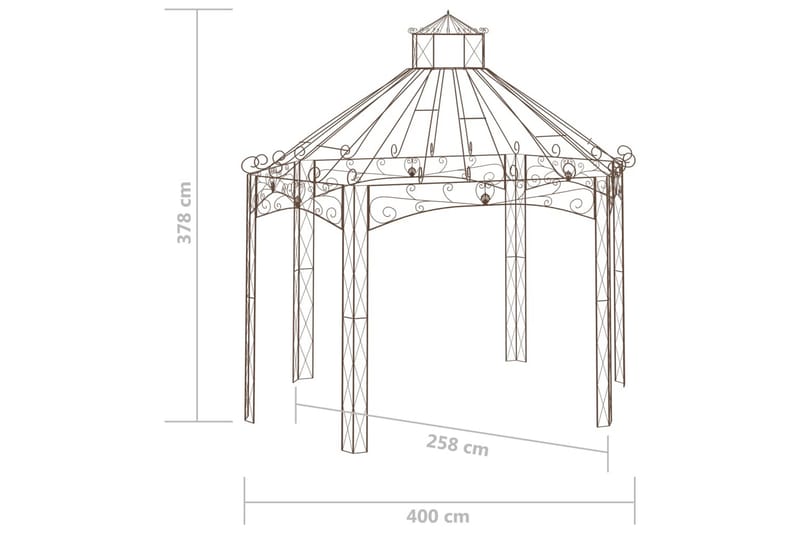 Hagepaviljong antikk brun 400x258x378 cm jern - Brun - Hagemøbler - Solbeskyttelse - Paviljonger - Komplett paviljong