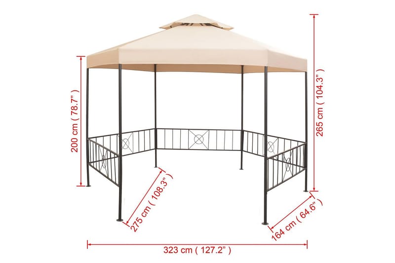 Hagepaviljong lysthus heksagonal beige 323x265 cm - Komplett paviljong